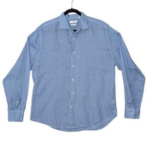 Zelino Size Large 100% Linen Light Blue Long Sleeve Button Up Shirt Work Career